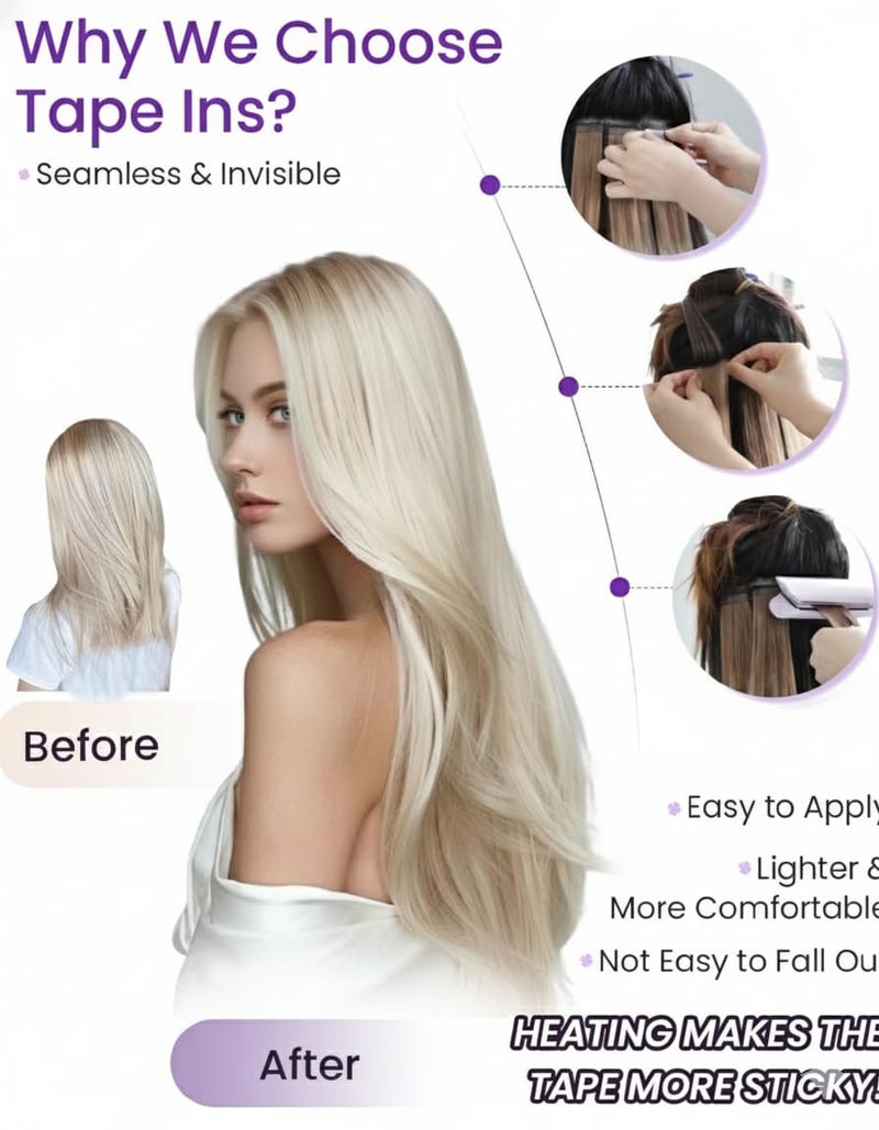 LaaVoo Tape in Extensions Human Hair Ombre Tape in Hair Extensions Light Brown to Golden Brown Hair Extensions Tape on Real Human Hair Invisible 18inch 20pcs 50g - Image 2